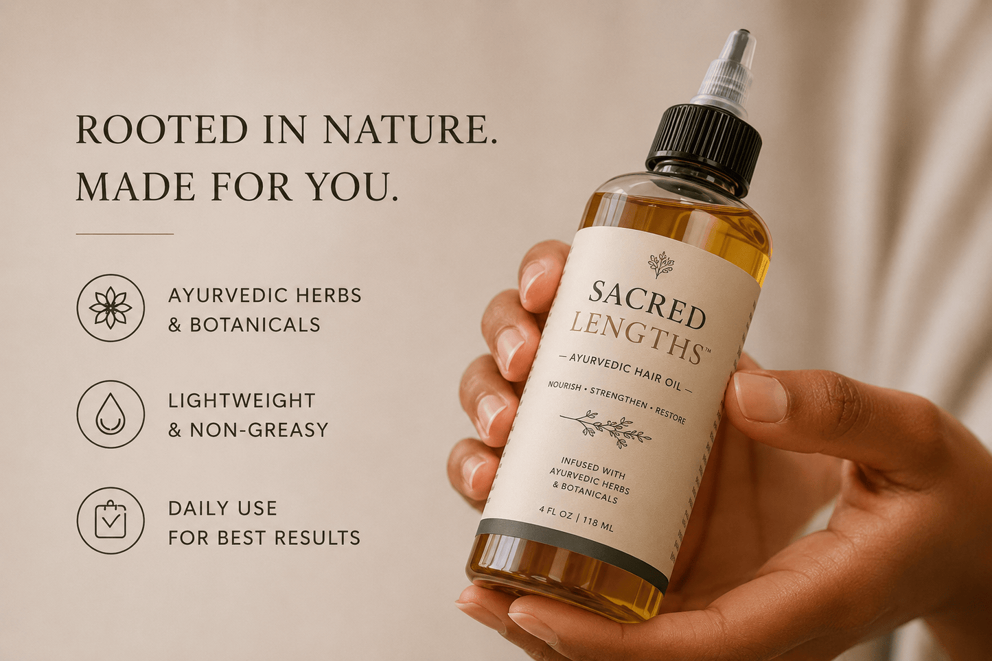 Her•Yang The Retention Ritual Duo™ hair oil bottles, natural hair care product for scalp and hair nourishment.
