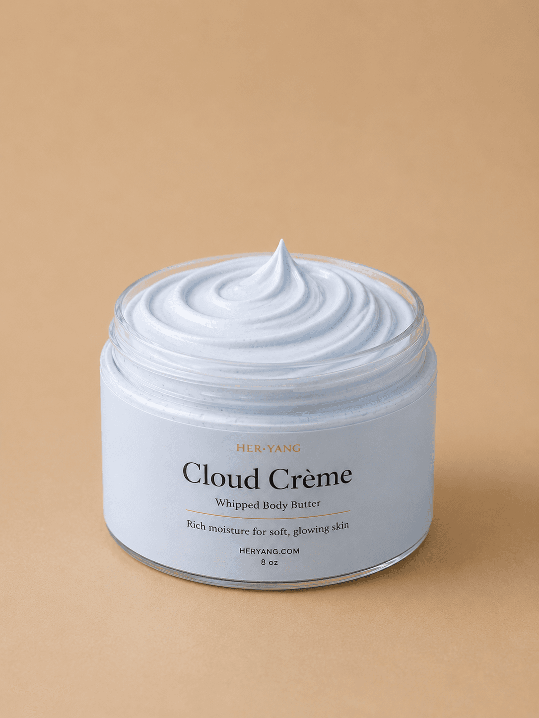 HerYang Cloud Cremè™ Body Butter jar with smooth, creamy texture and elegant packaging on a white background