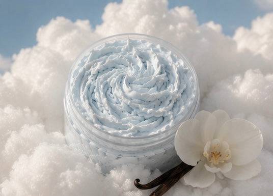 Her•Yang Cloud Cremè™ Emulsified Whipped Body Butter in a jar, creamy and fluffy textured body lotion for smooth skin
