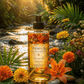Her•Yang Oshun Honey Body Oil in a clear glass bottle, showcasing the golden-hued liquid body oil with a white pump dispenser.