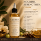 Her•Yang Sacred Lengths™ Ayurvedic Hair Oil bottle with a label, designed for nourishing and strengthening hair.