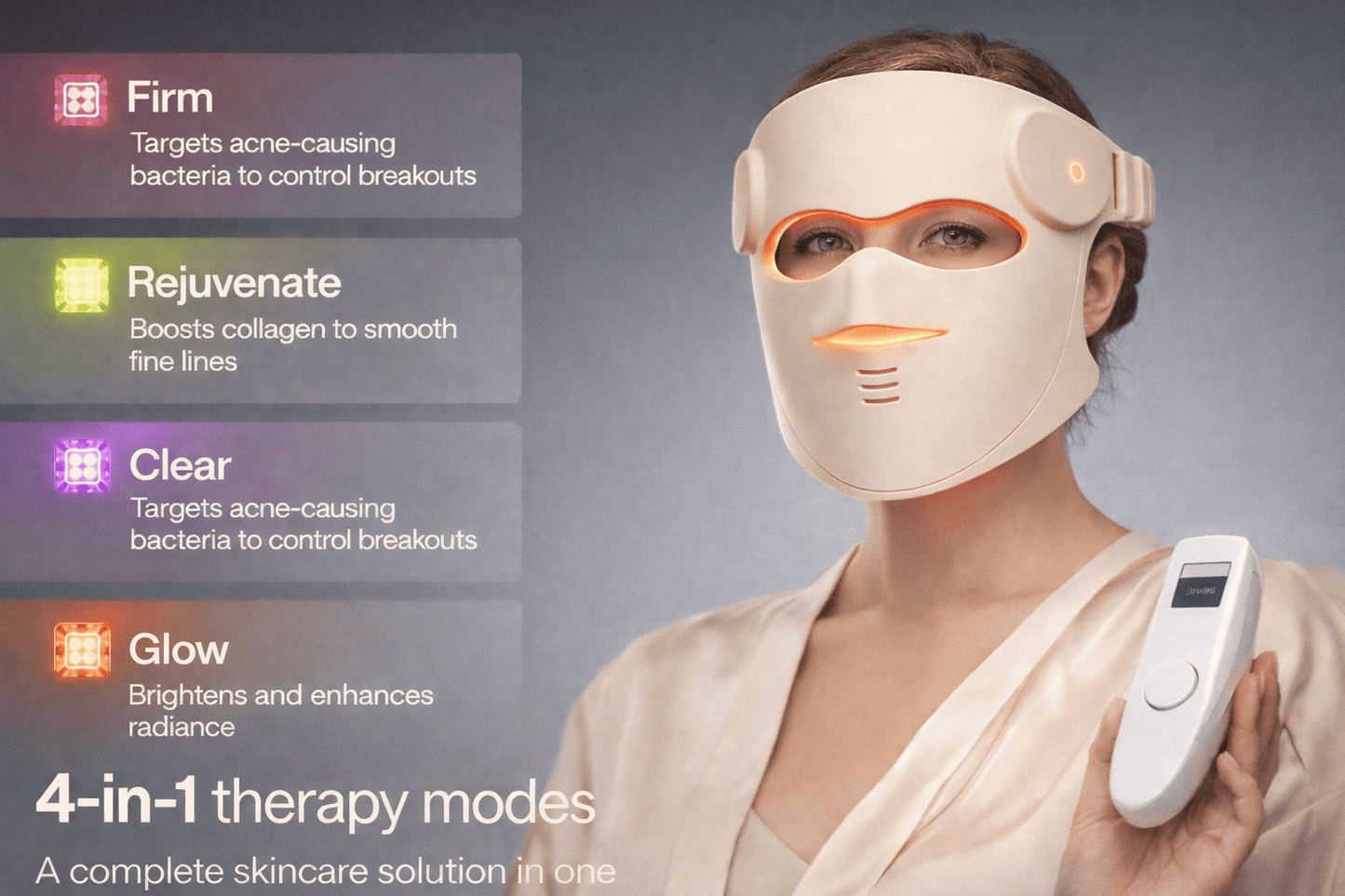 Her•Yang Radiance Renewal LED Mask for body contouring, showcasing the sleek design and adjustable straps of the device.