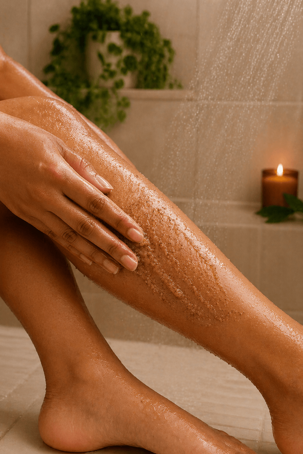 Her•Yang Clarity™ Body Acne Scrub in a jar, showing the textured exfoliating body scrub with a natural appearance.